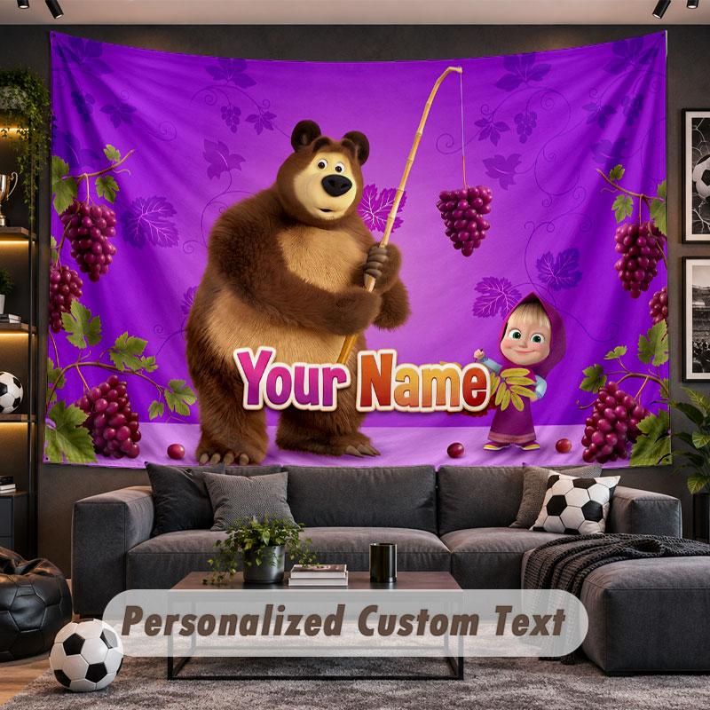 Wall Hanging Tapestry Custom NameMasha and the Bear Pattern Personalized Printed Fabric Wall Decor