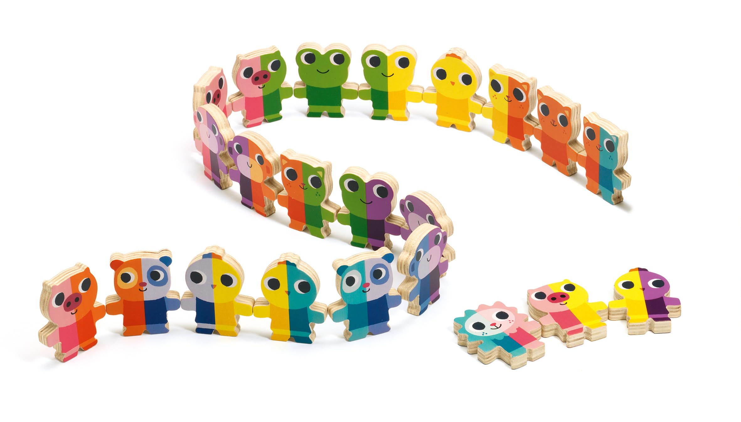 

DJECO Domino Up Educational Wooden Building Blocks with Animal Sorting and Color Ages Boys and Preschool Entry Christmas Toy, Designs, Matching, 2-3,