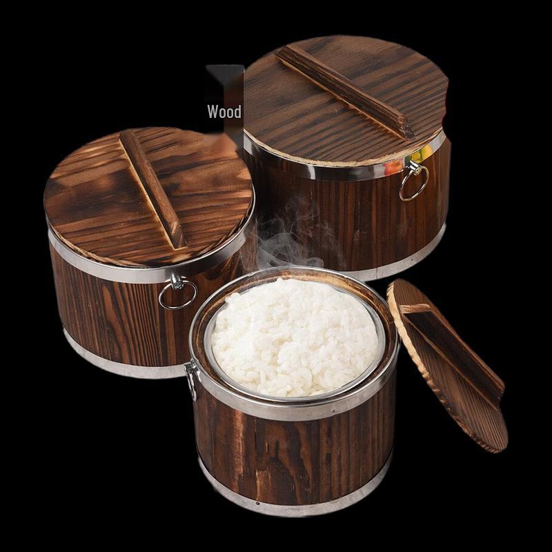 

Carbonized Wooden Rice Bucket with Lid