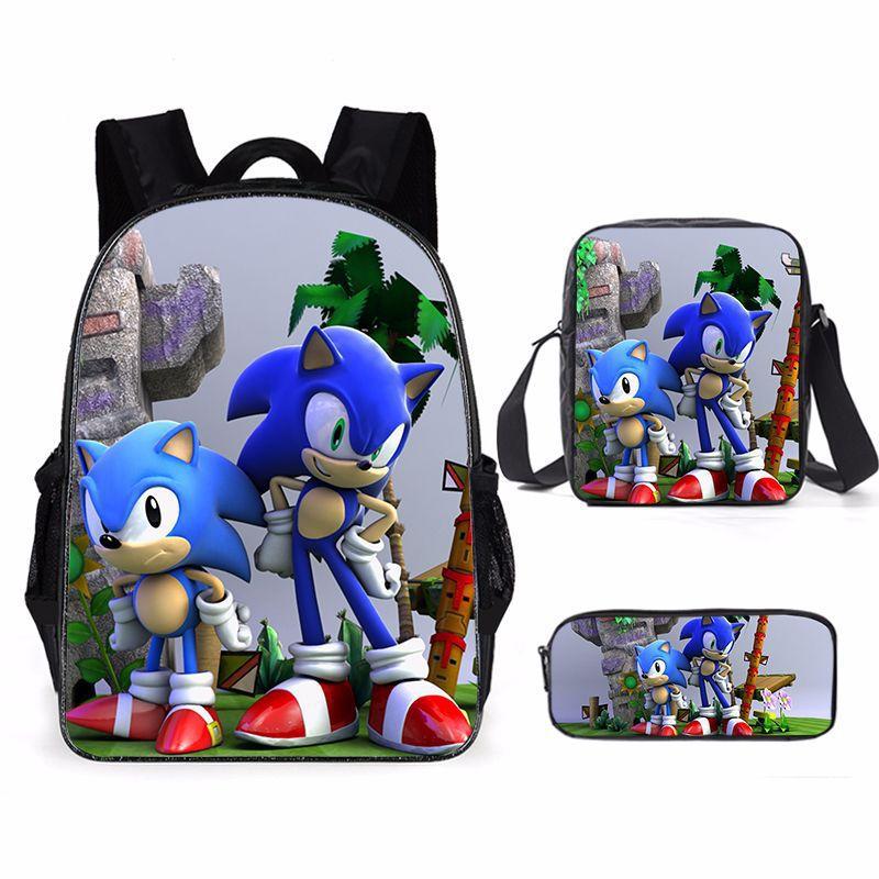 Sonic Backpack, Primary And Secondary School Students Schoolbag, Messenger Bag, Pencil Bag Three-Piece Set