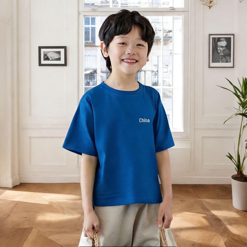 220g Kinder Cartoon Reines Baumwoll Kurzarm T-Shirt, Jungen & Mädchen Lässiges Trendiges Marken T-Shirt