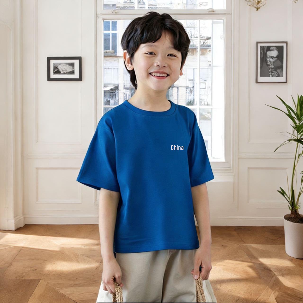 220g Kids  Cartoon Pure Cotton Short Sleeve T-shirt, Boys & Girls Casual Trendy Brand Tee 110cm