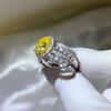 Yellow Moissanite 3 Carat Ring: European American Fashion, Cross-border Hot Selling, Colored Gem Over-Diamond Design.