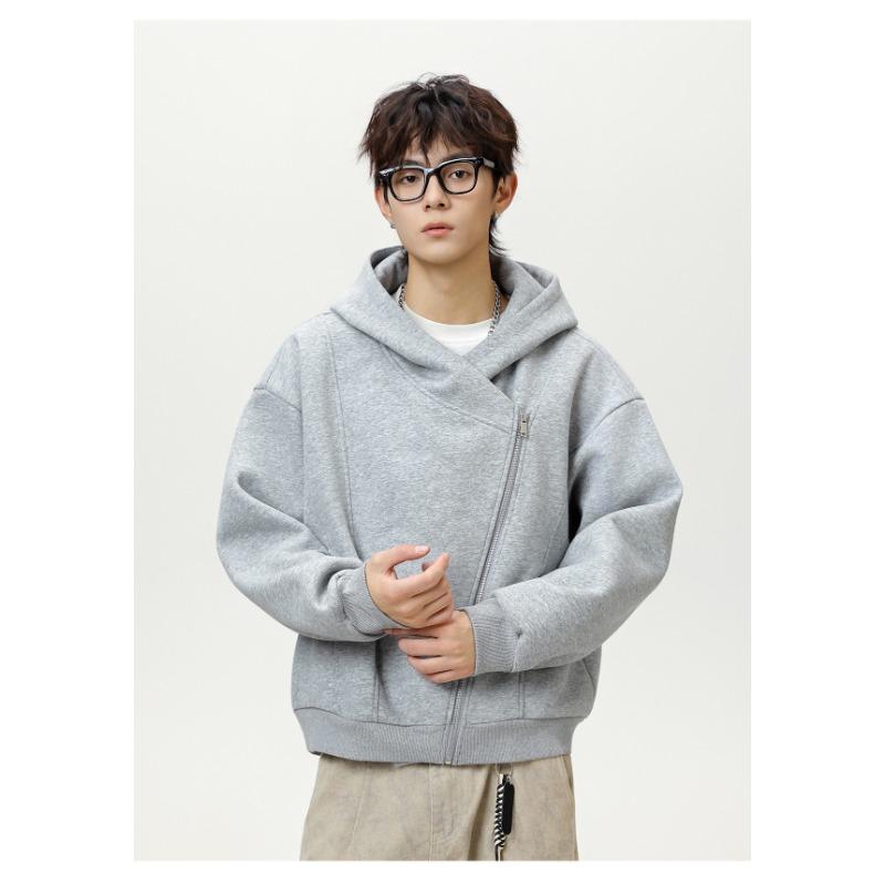Herren S Locker Kurz Weite Silhouette Kapuzenpullover Freizeit Diagonal Reißverschluss Oberbekleidung