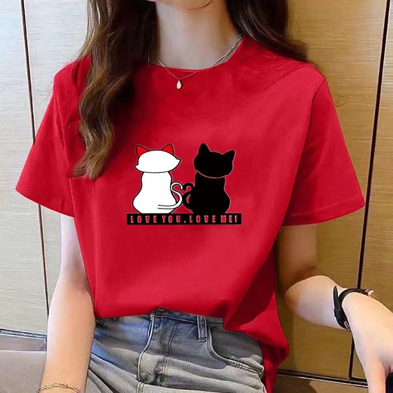 Volný ležérní top s potiskem, krátký rukáv, kulatý výstřih, tričko pro ženy, módní, s kresleným potiskem