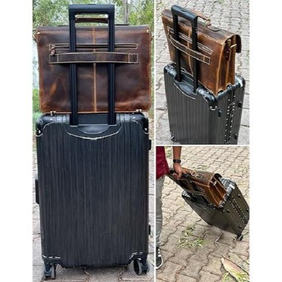Handmade Leather Shoulder Briefcase Messenger Bag Mens 16 Inch Laptop Satchel