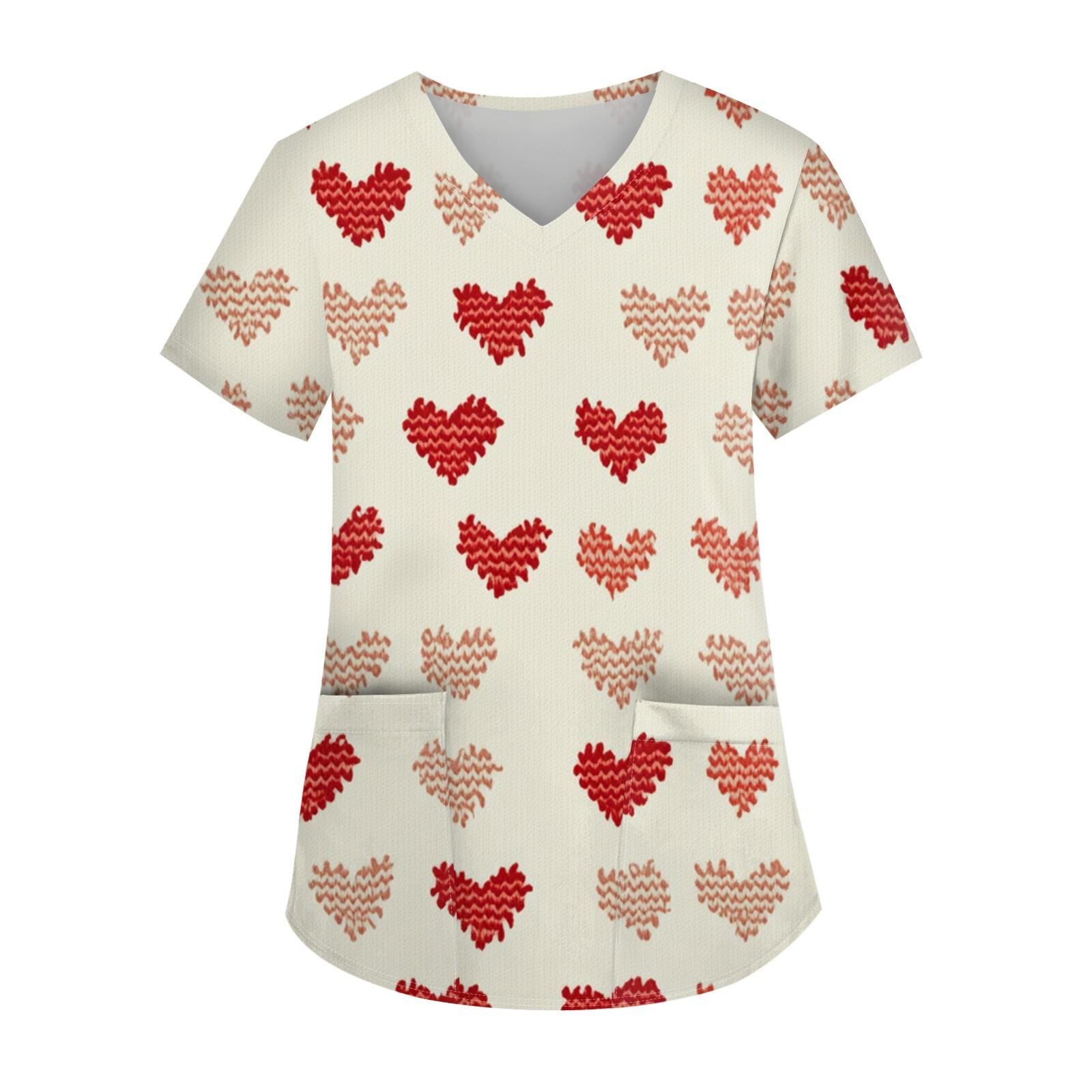 

Женская мода повседневная кофточка с коротким рукавом и принтом в виде сердца и V-образным вырезом на День святого Валентина XXL