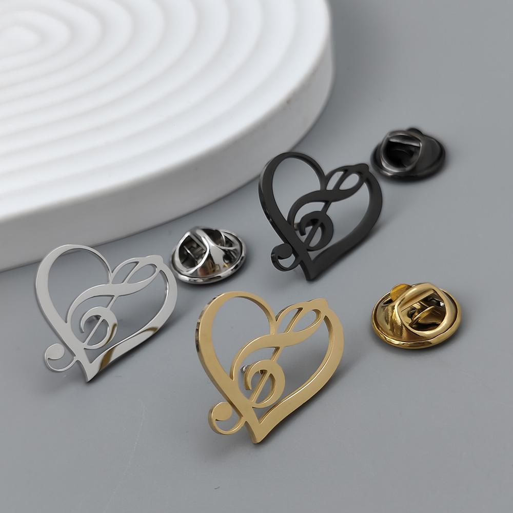 Insignă placată cu aur simbol Iubesc muzica, broșă de guler pentru bărbați neagră, argintie, set accesorii costum, cadou de marcă pentru bărbați