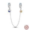 Star Moon Slide Safety Chains Charms 925 Sterling copper Heart Evil eyes Silicone Spacer Beads Fit Original Bracelet DIY Zircon