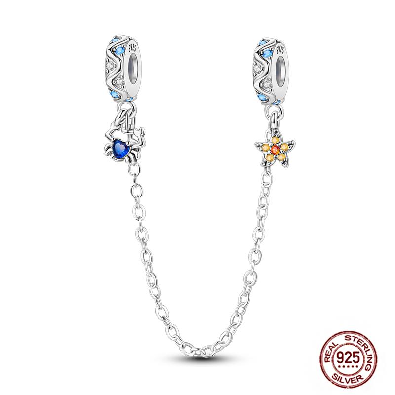 Star Moon Slide Safety Chains Charms 925 Sterling copper Heart Evil eyes Silicone Spacer Beads Fit Original Bracelet DIY Zircon