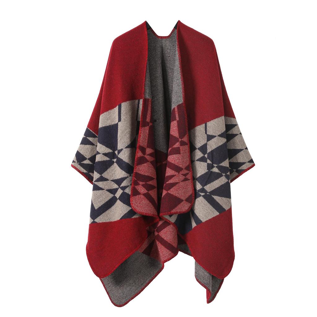 Solid Color Striped Shawl Cardigan: Warm, Versatile Imitation Cashmere Scarf for Autumn and Winter