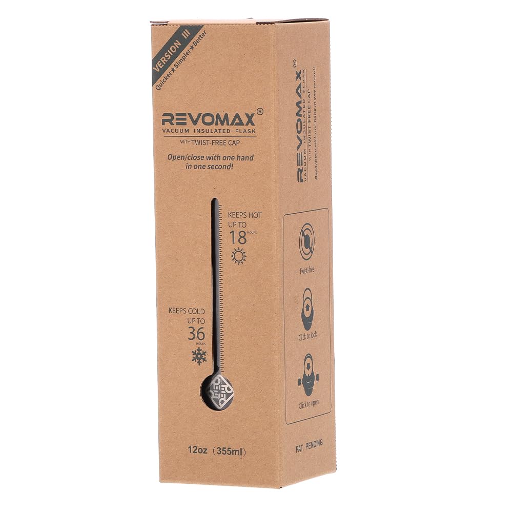 RevoMax 3 Slim 355mL Water Bottle, Mug, Carbonated Water Bottle, One-Touch Insulation, Keeps Drinks Hot or Cold, Suitable for Carbonating, Vacuum