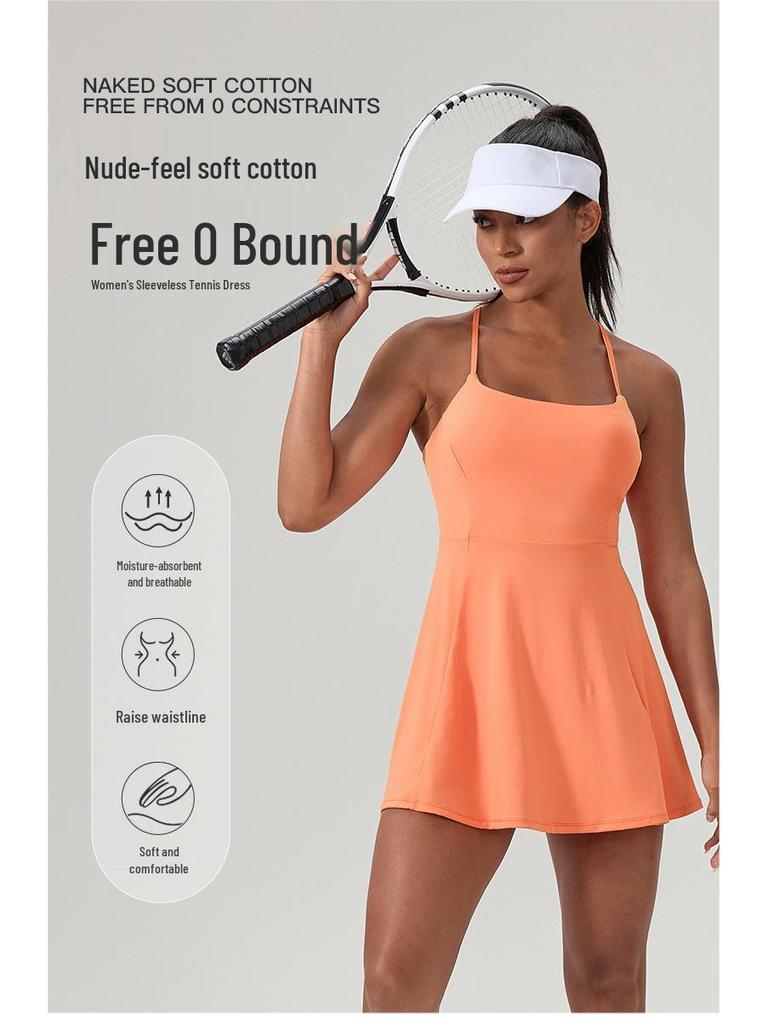 Abito da Tennis Fitness Estivo da Donna con Imbottiture sul Seno - Sensazione Nuda, Tuta-Gonna Asciugatura Rapida