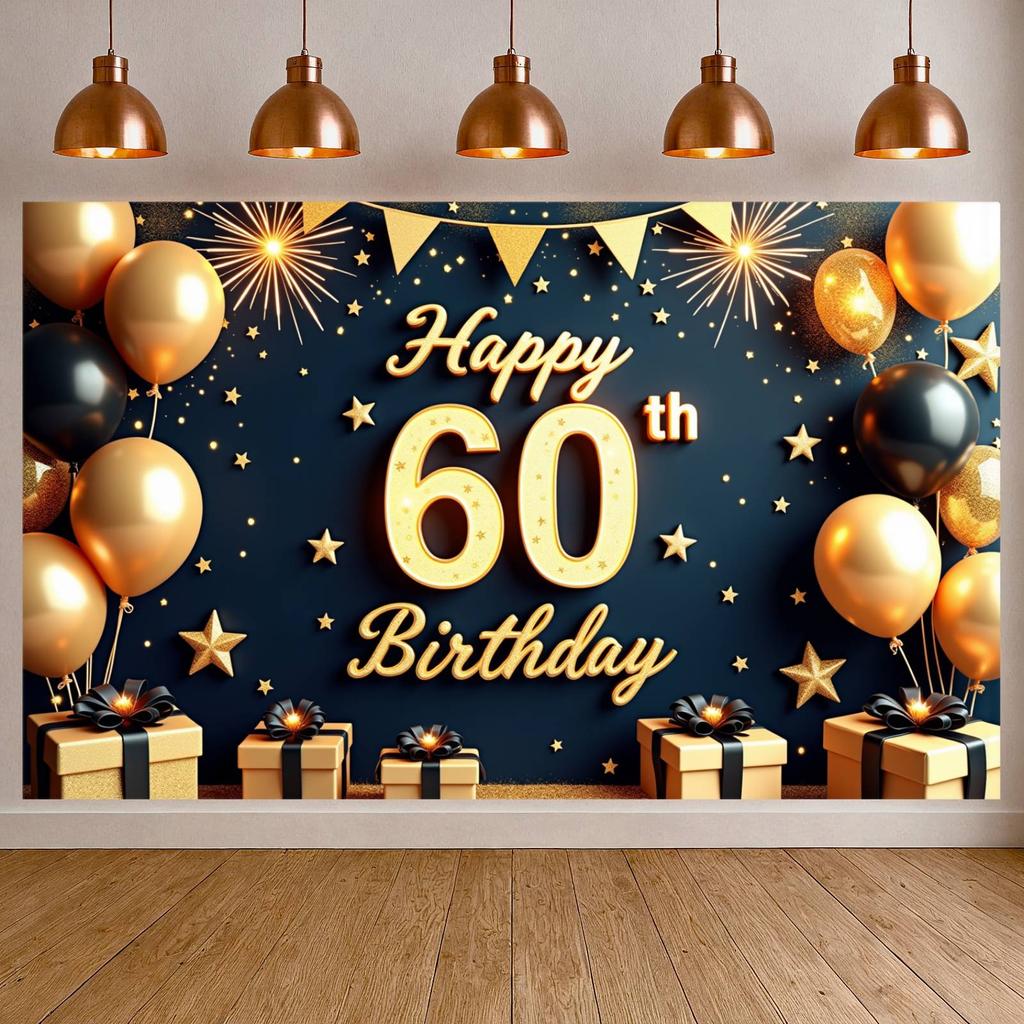 Happy 60th Birthday Banner Luxurious Design 60th Celebration Banner Birthday Party Banner Gift Box Accent For Friend Adult