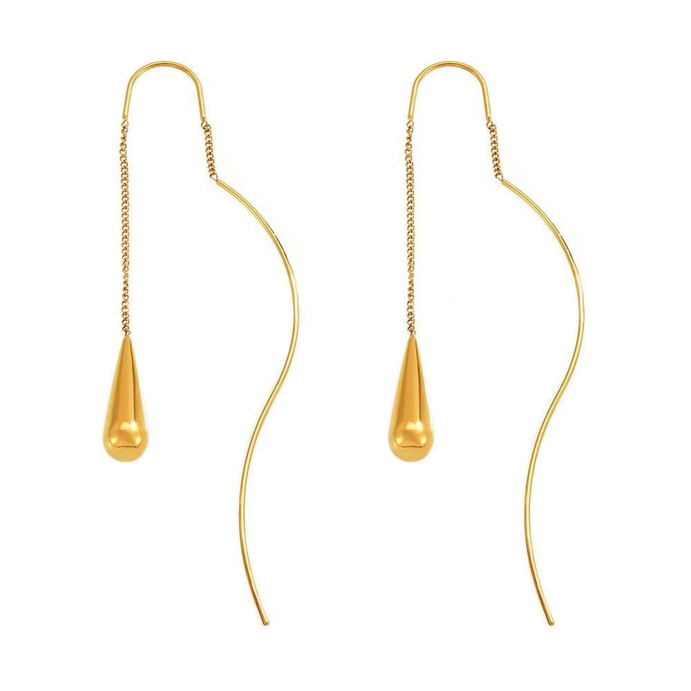 Women's Luxury Water Drop Tassel Earrings - Stainless Steel Wire, Modern Design