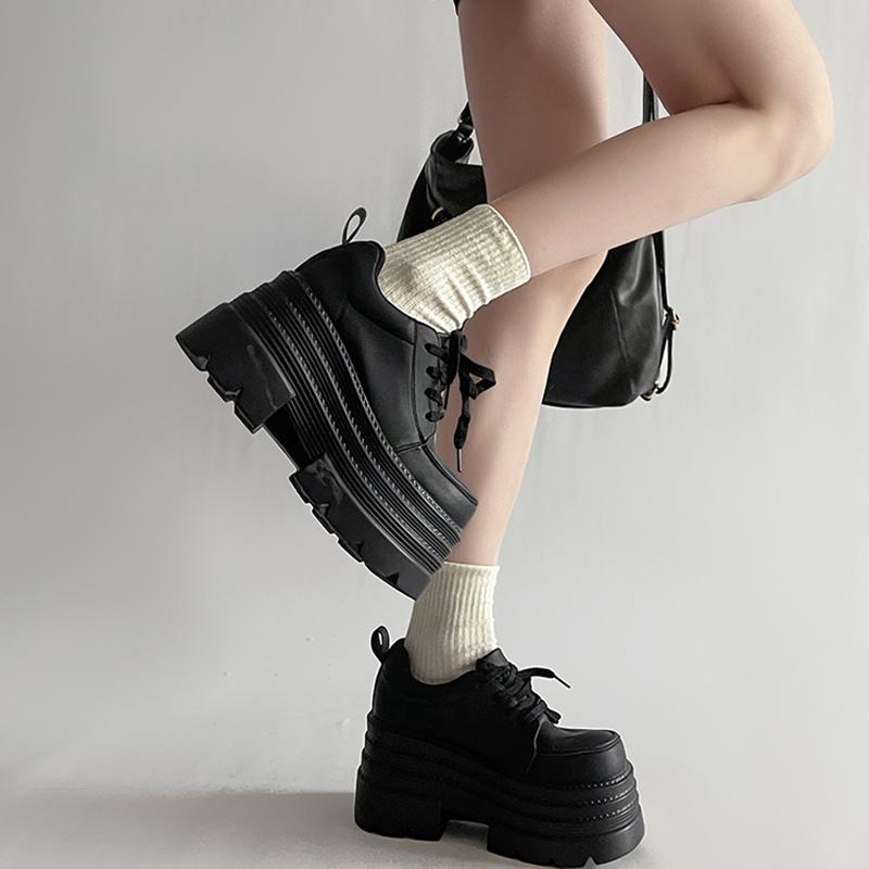 Platform Thick Bottom Women Mary Jane Shoes Fashion Shallow Lace Up Pumps Ladies Concise Outdoor College Style Shoes