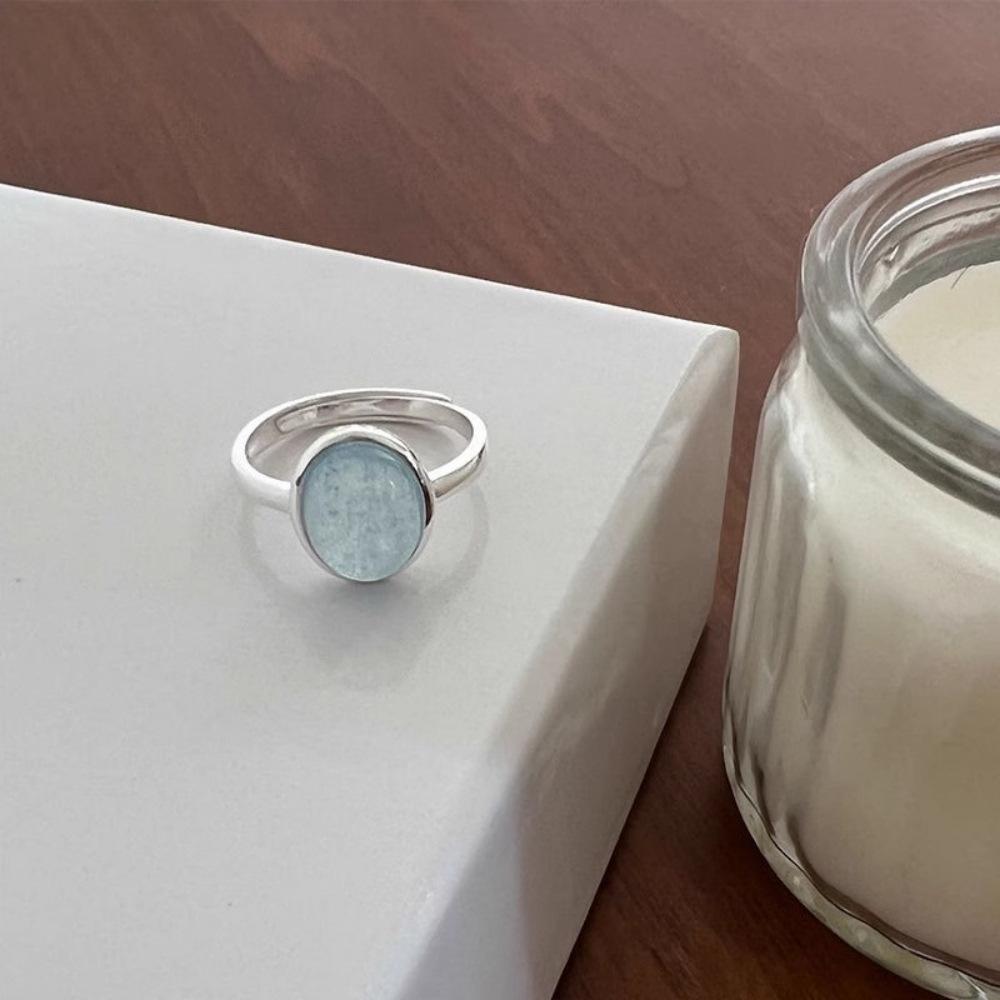 S Sterling Silver Aquamarine Crystal Ring Opening Adjustable Ring Temperament Index Finger Ring