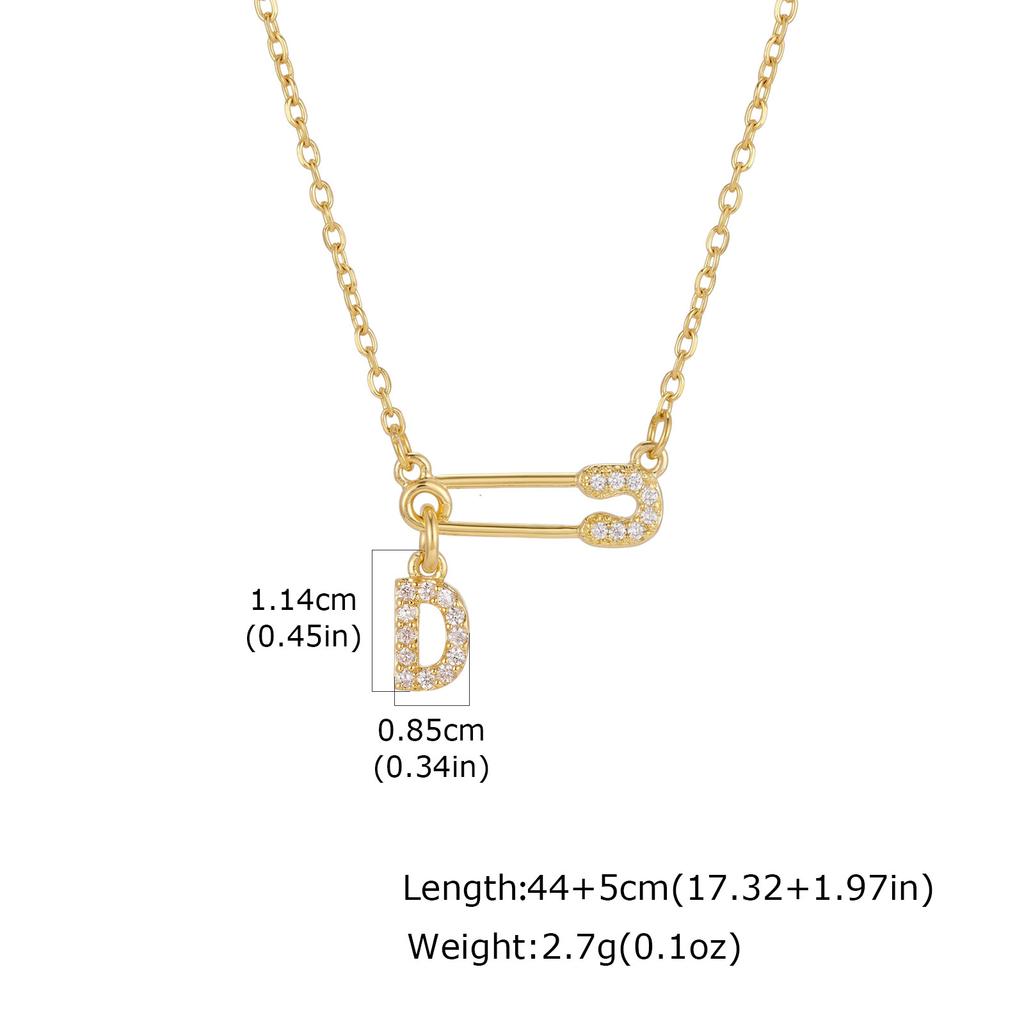 Sparkling Zircon A-Z 26 Letters Necklace for Women, Unique Pin Pendant Necklace, Little Luxury Fashion Jewelry Gifts