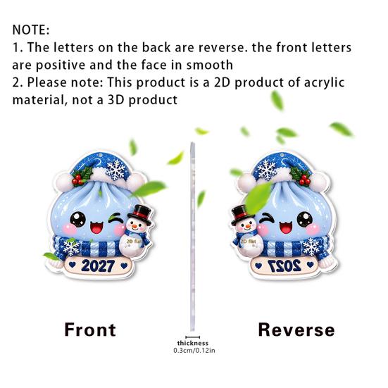 Holiday Gift for Kids 2027 Christmas Bun Ornament, 2D Flat Acrylic Steamed Pendant Small Tags with Hanging String Tree Door Bag, Atmosphere Decoration