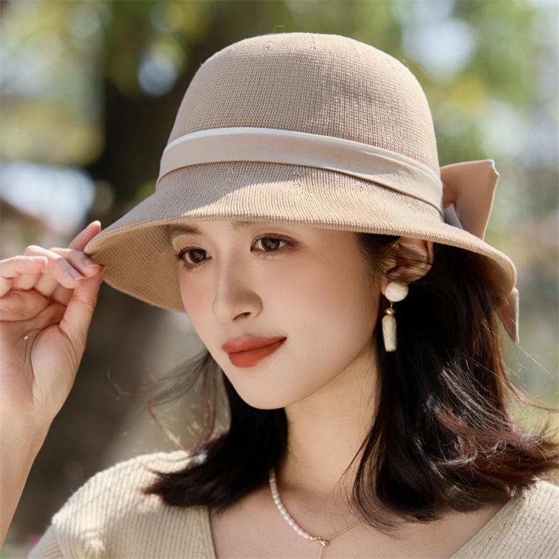 Bow Sunscreen Hat Women's Summer Sweet Elegant Fashion Basin Hat Mountain Climbing Travel Sun Hat