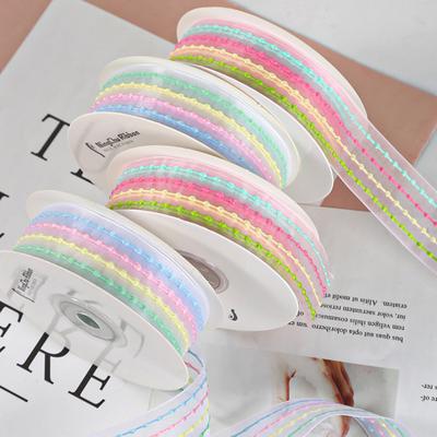 9 metrů Čtyřbarevná pruhovaná gázová stuha DIY mašle Balení kytice