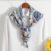Silk scarf women's spring and autumn Korean version versatile black triangular scarf triangular shawl with knotted scarf scarf women's waist seal