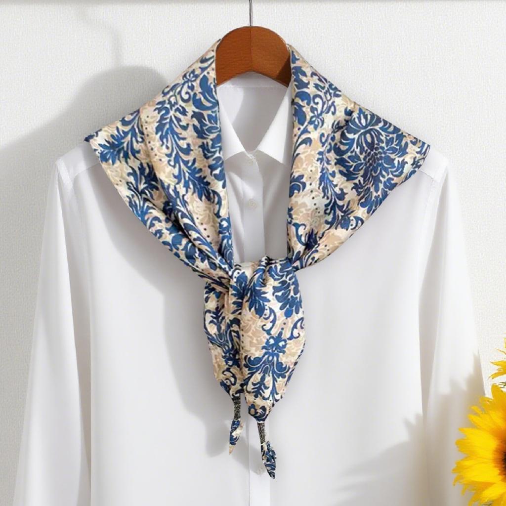 Silk scarf women's spring and autumn Korean version versatile black triangular scarf triangular shawl with knotted scarf scarf women's waist seal