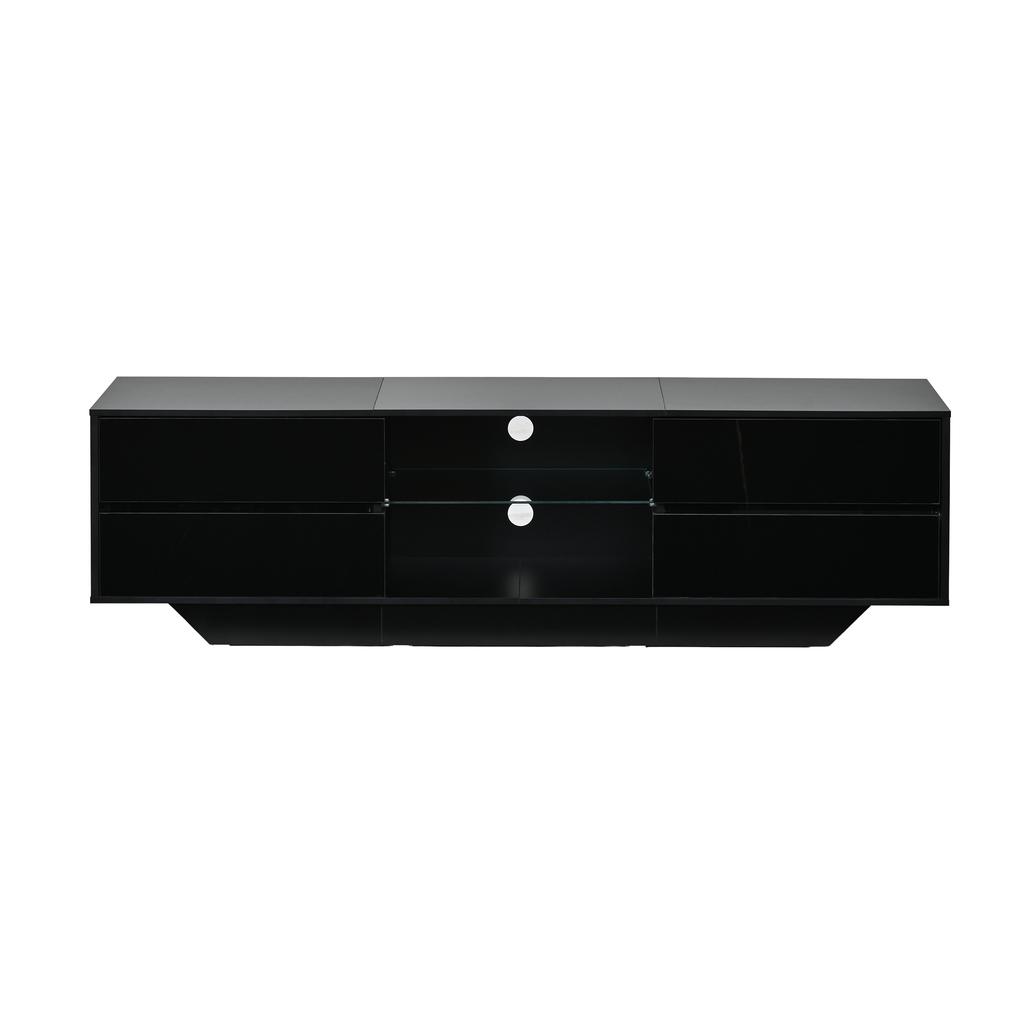 160*35*44.5cm Έπιπλο TV δαπέδου, χαμηλό έπιπλο, 2 πόρτες, γυαλιστερό, φώτα LED, βάση TV, κατάλληλο για τηλεοράσεις 65 ιντσών, μαύρο
