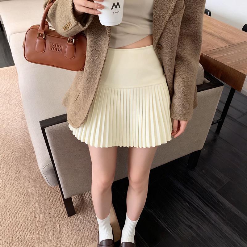 High-Waisted Woolen Pleated A-Line Mini Skirt - Women's Autumn/Winter 2025