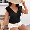 Plus Size Women's Lace Patchwork Button-Decorated Short Sleeve Top