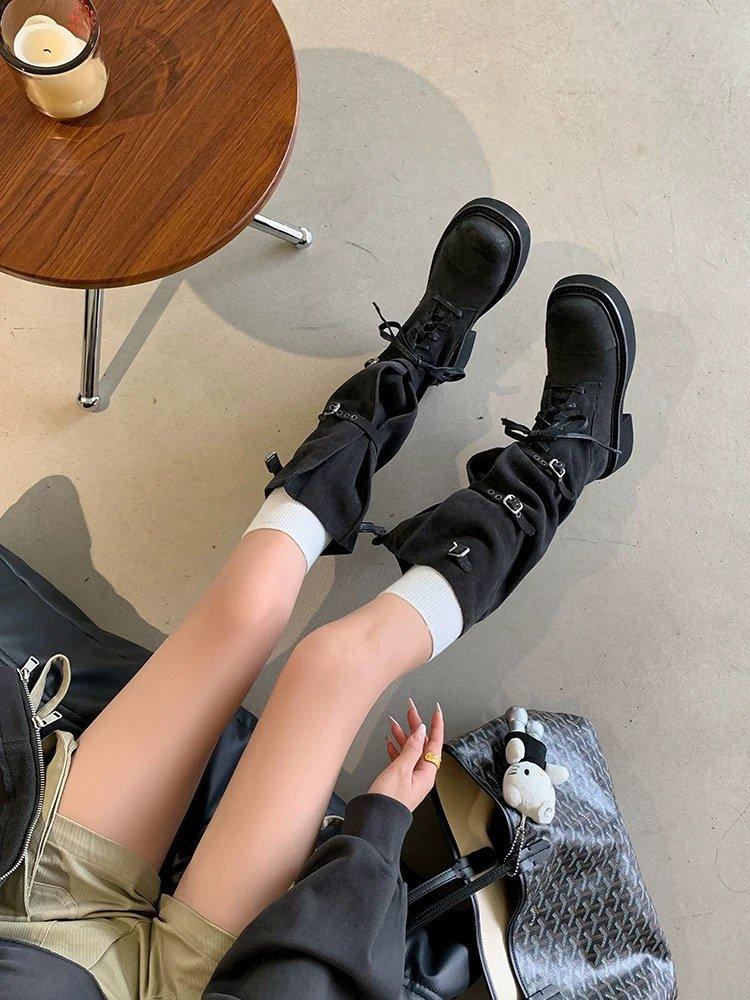 Cowhide version~ Frosted leather boots for women, loose leather belt buckle knight boots, but two boots for women