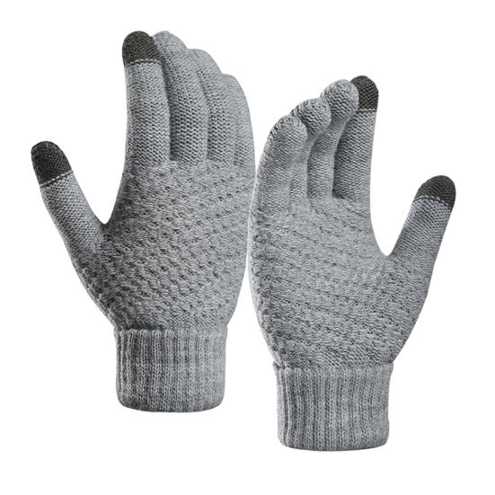 1 Pair Women Men Autumn Winter Knitting Gloves Solid Color Thickened Ribbed Cuffs Ridding Gloves Touch Screen Windproof Gloves