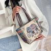 Ethnic Style Handbag Trendy Animal Embroidery Handbag Canvas Women Shoulder Bags Women Grocery Storage Pouch