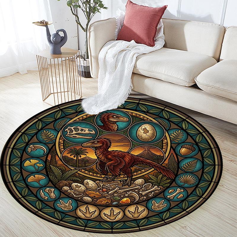 Prehistoric Glass Round Area Rug Under Office Chairs Bedroom Living Room Home Decor