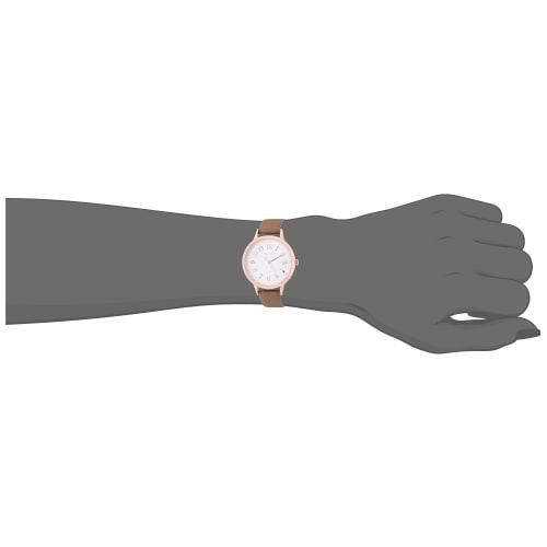 Fieldwork Kanaf Analog Watch, Thin, Pink Gold with Leather Strap, Brown, Women's, ASS158-5