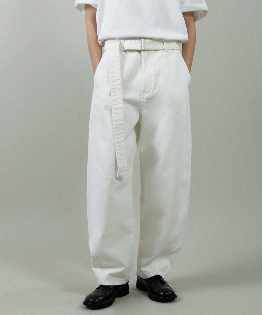 Odeoakaibeu Core Belted Wide Denim Pants White [Curve Ver.]
