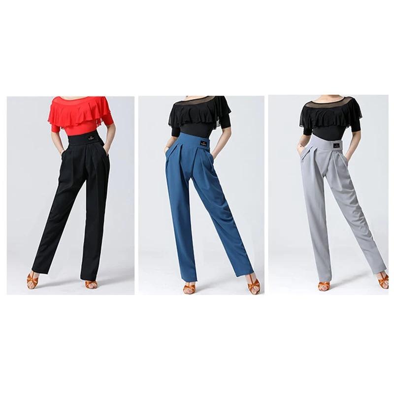 Hohe Taille Damen Latein Modern Dance Hose Professionelles Enges Bündchendesign Hose Dame Ballsaalhose Tasche