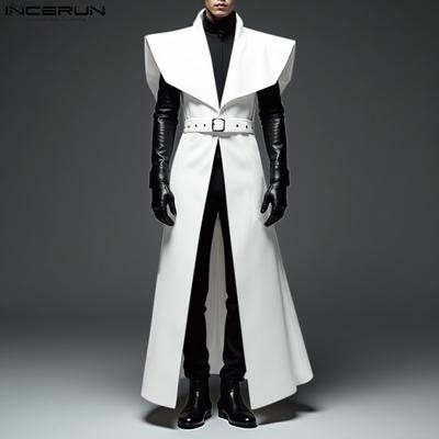 Men Big Lapel Neck Long Sleeve Belt Waist Cospaly Open Front Long Tunic Coats