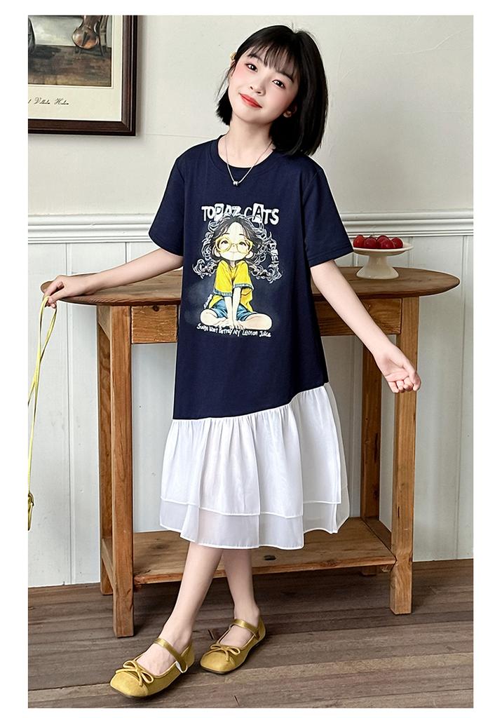 Girls' Summer Dress 2026 New Fashionable Girls' Summer Dress Children's Mesh Splicing T-shirt Skirt