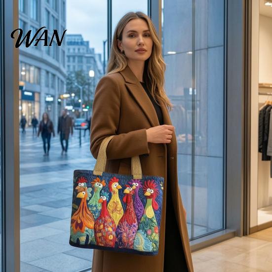 Bolso Tote Acolchado para Mujer con Estampado Retro Tela Vintage Ligero Gran Capacidad Plegable Bolso de Mano para Uso Diario Viajes Compras