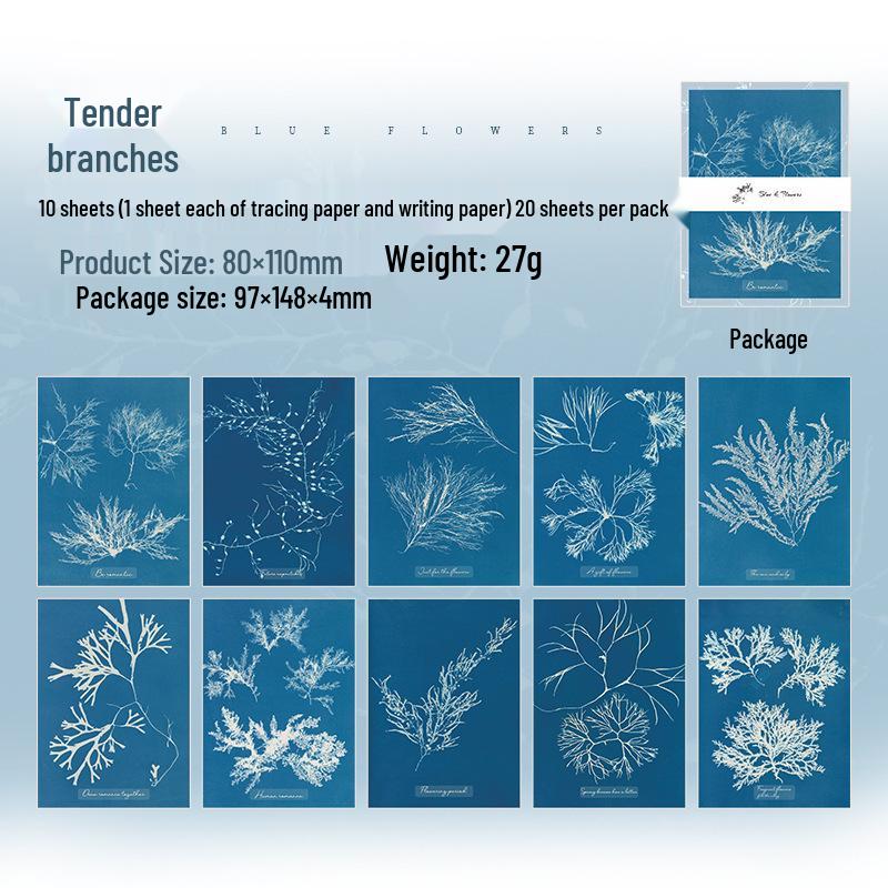 

Ketchup Girl Blue Floral Series: 20 Sheets of Double Material Plant-Themed Paper