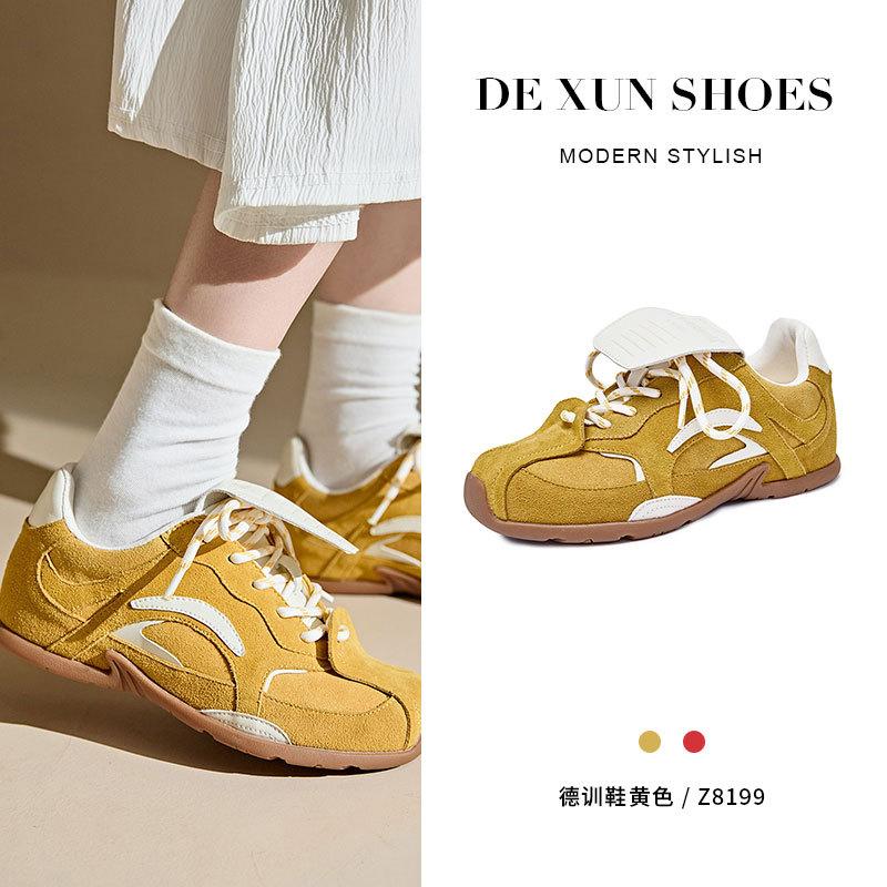 

Красная платформа немецкие тренировочные туфли женские универсальные с внутренней высотой увеличение повседневная обувь мягкая подошва не устают ноги кожаные ретро спортивные туфли 40 жёлтый