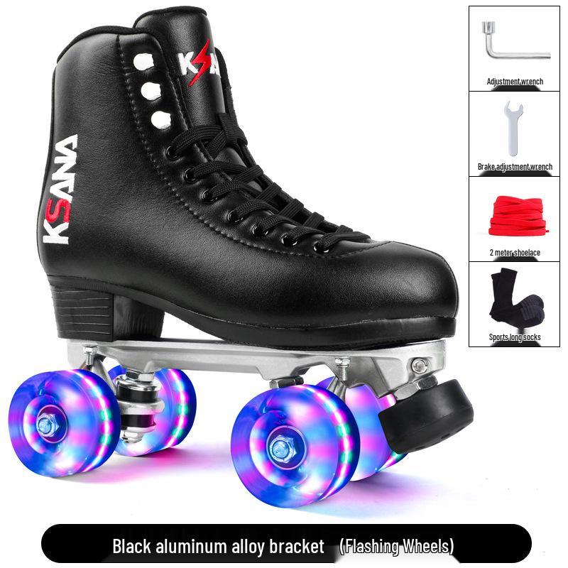 KSANA Setsuna Double-Row Microfiber Leather Roller Skates - Adult Four-Wheel Inline Skates for Professional Figure Skating