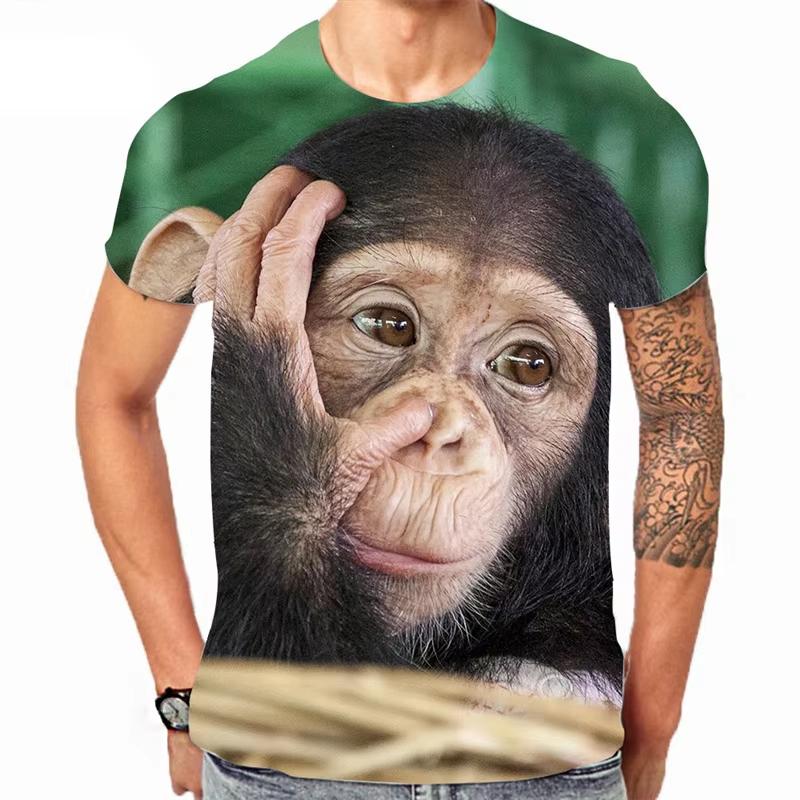 Camiseta Estampada 3D Animal Gorila Macaco Manga Curta Oversized Top Camiseta Feminina