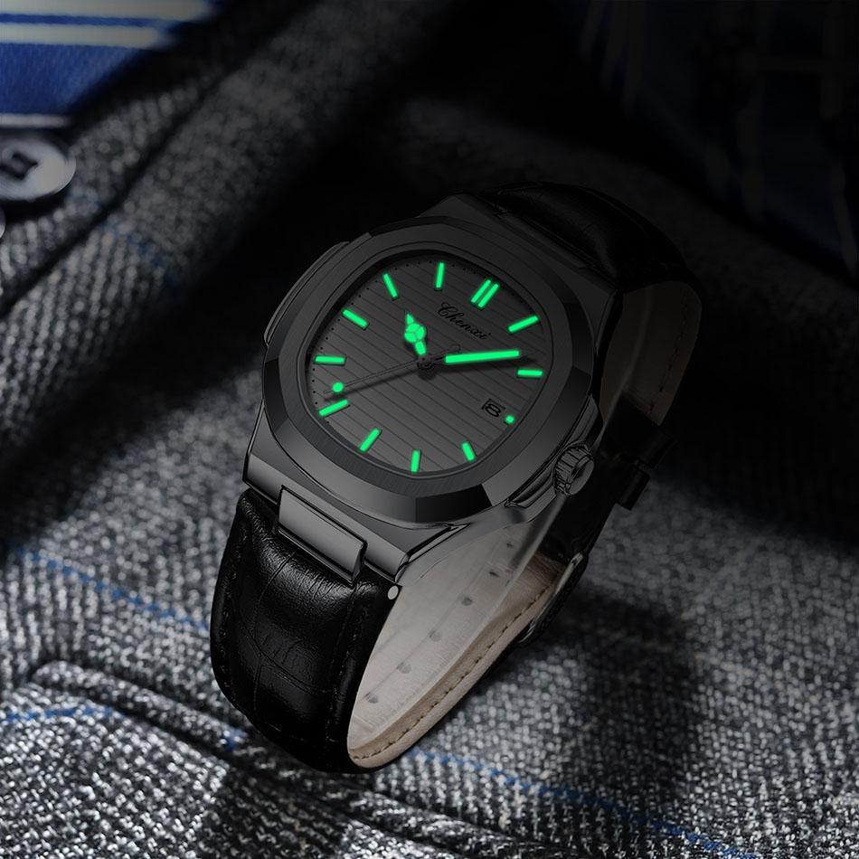 CHENXI Watches For Male Classic Fashion Concise Belt Strap Quartz Calendar Luminous Waterproof Round Silver Men's Watch