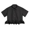 short sleeve oversized cotton mesh vintage black shirts & blouses for blouse Casual loose summer crop tops women button up shirt