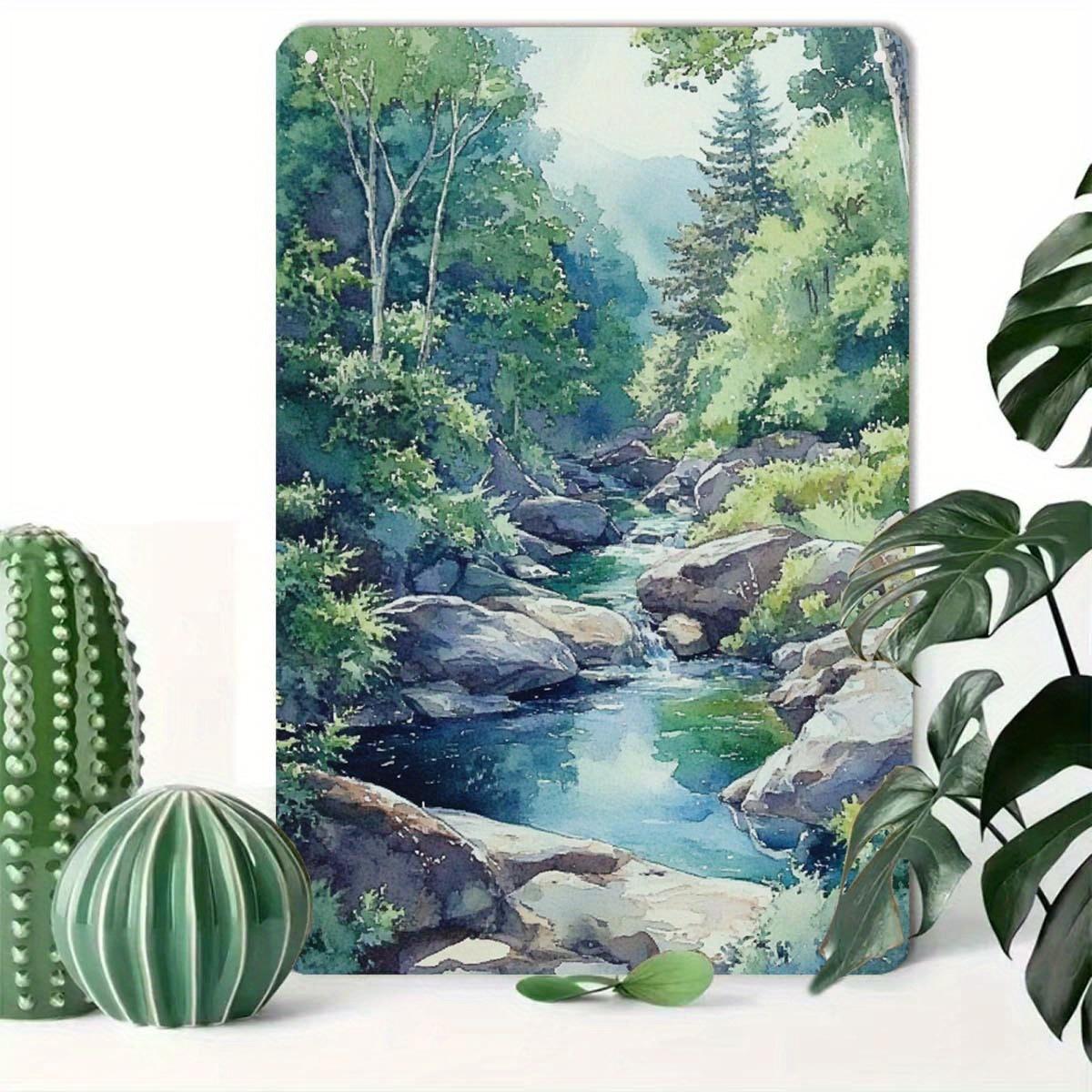 

2D Плоский, 1 шт. Жестяная картина Rustic River - Водонепроницаемый и устойчивый к ржавчине металлический настенный декор - 8x12 дюймов (20х30см) Винтажный декор для пейзажа - I 20X30CM