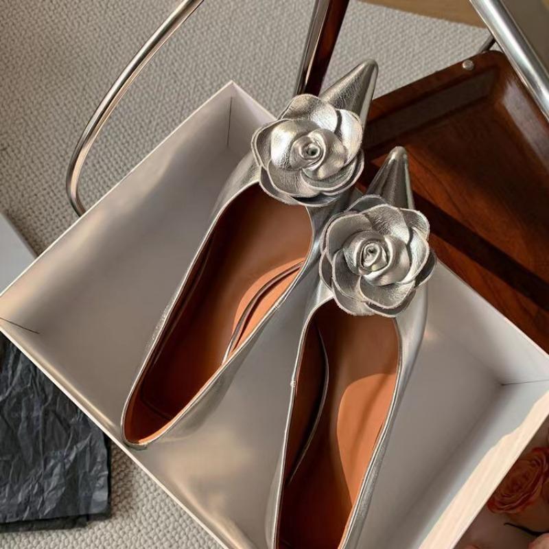 Mode Damen Schuhe High Heels Slipper Elegante Damen Schuhe Niedrige Absätze Hochzeit Braut Spitz Zehen Silber Gold Rose Abendschuhe