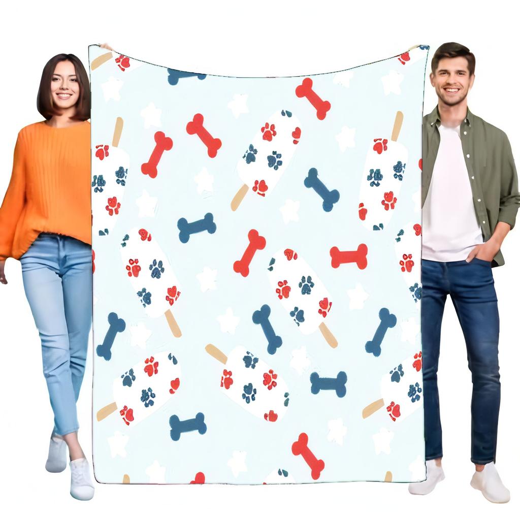 Cute Dog Bone Paw Print Popsicle Blanket Ultra Soft Flannel Fleece Throw Bed Sofa Living Room Home Decor Pet Lovers Gift Lightwe