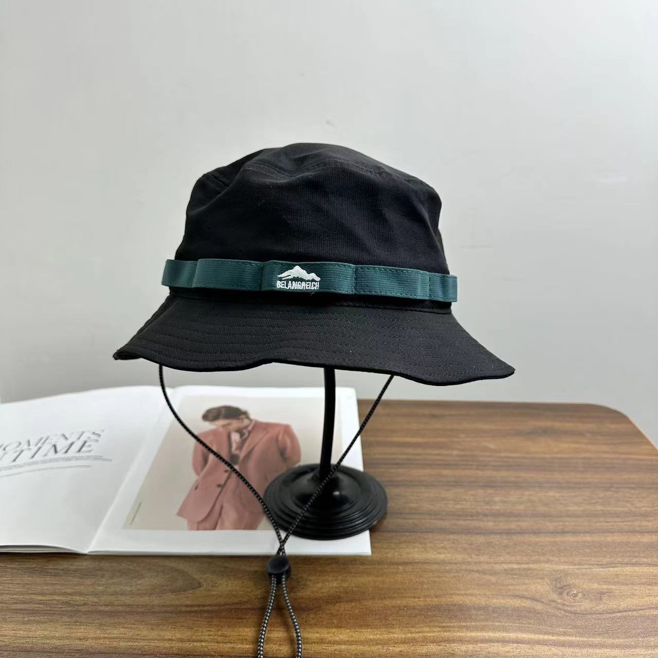 

Кепка рыбака бренда Tide с завязками на шнурке, большим карнизом, контрастного цвета, для мужчин и женщин, для весны и лета, для путешествий на открытом воздухе, универсальная, солнцезащитная кепка M（56-58cm） чёрный